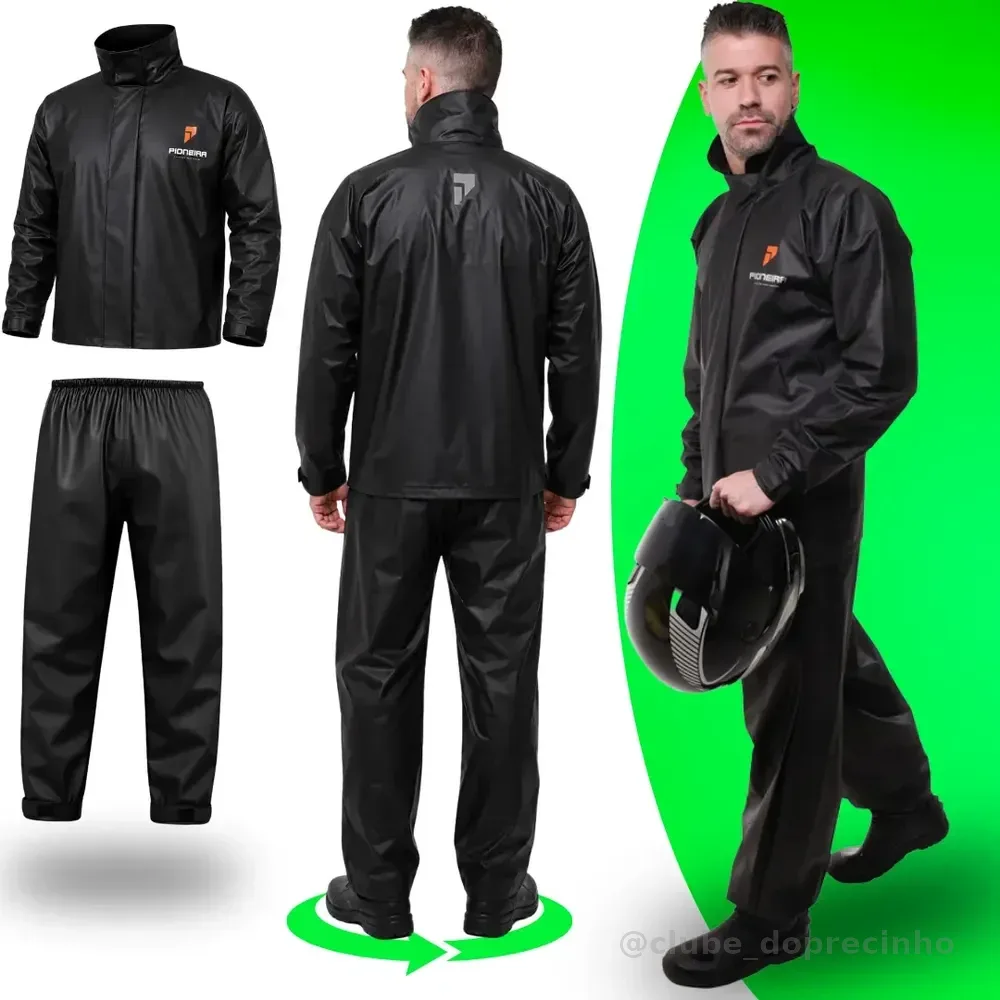 Capa De Chuva Moto Pioneira Impermeável Pvc Motoqueiro Frio Preto Com Laranja Masculino - G