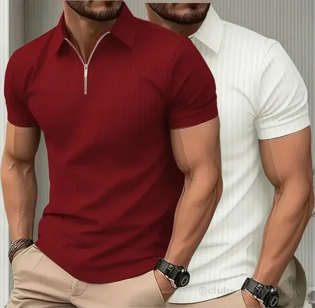Kit 2 Camiseta Polo Manga Curta Com Ziper Masculina Canelada