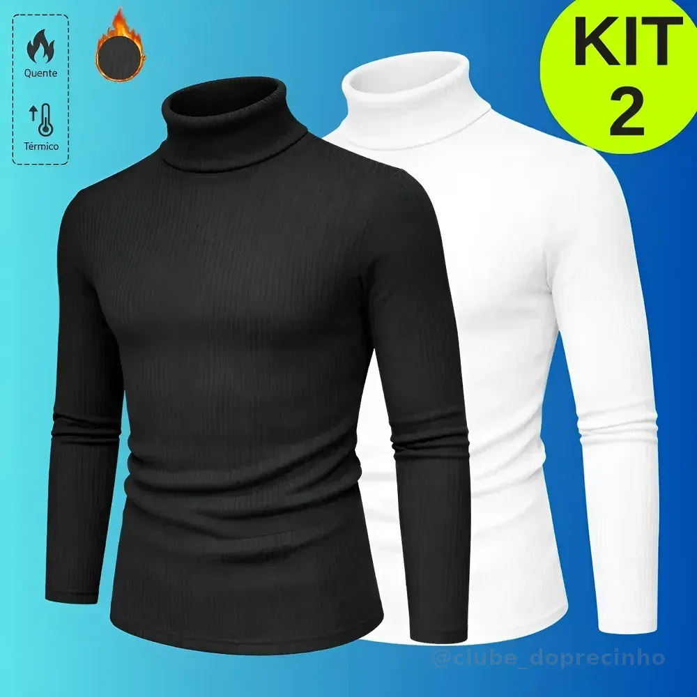 Kit 2 Blusa Cacharrel Masculino Gola Alta Canelado Camisas Preto-branco M (38-40)