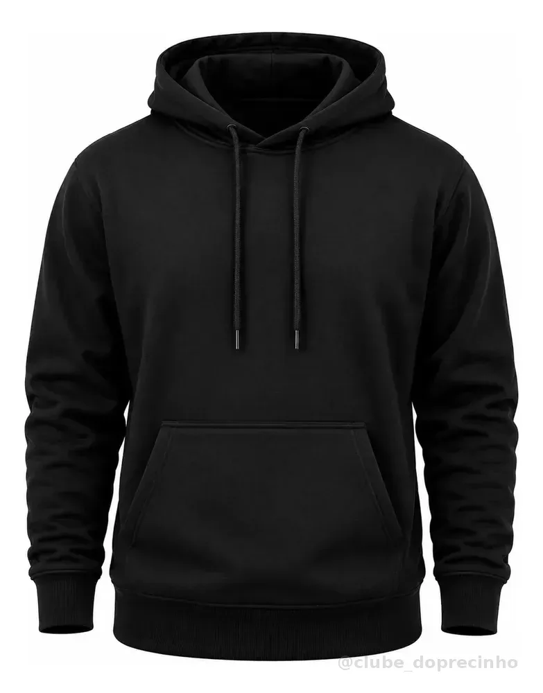 Blusa Moletom Canguru Liso Básico Premium Várias Cores G Preto