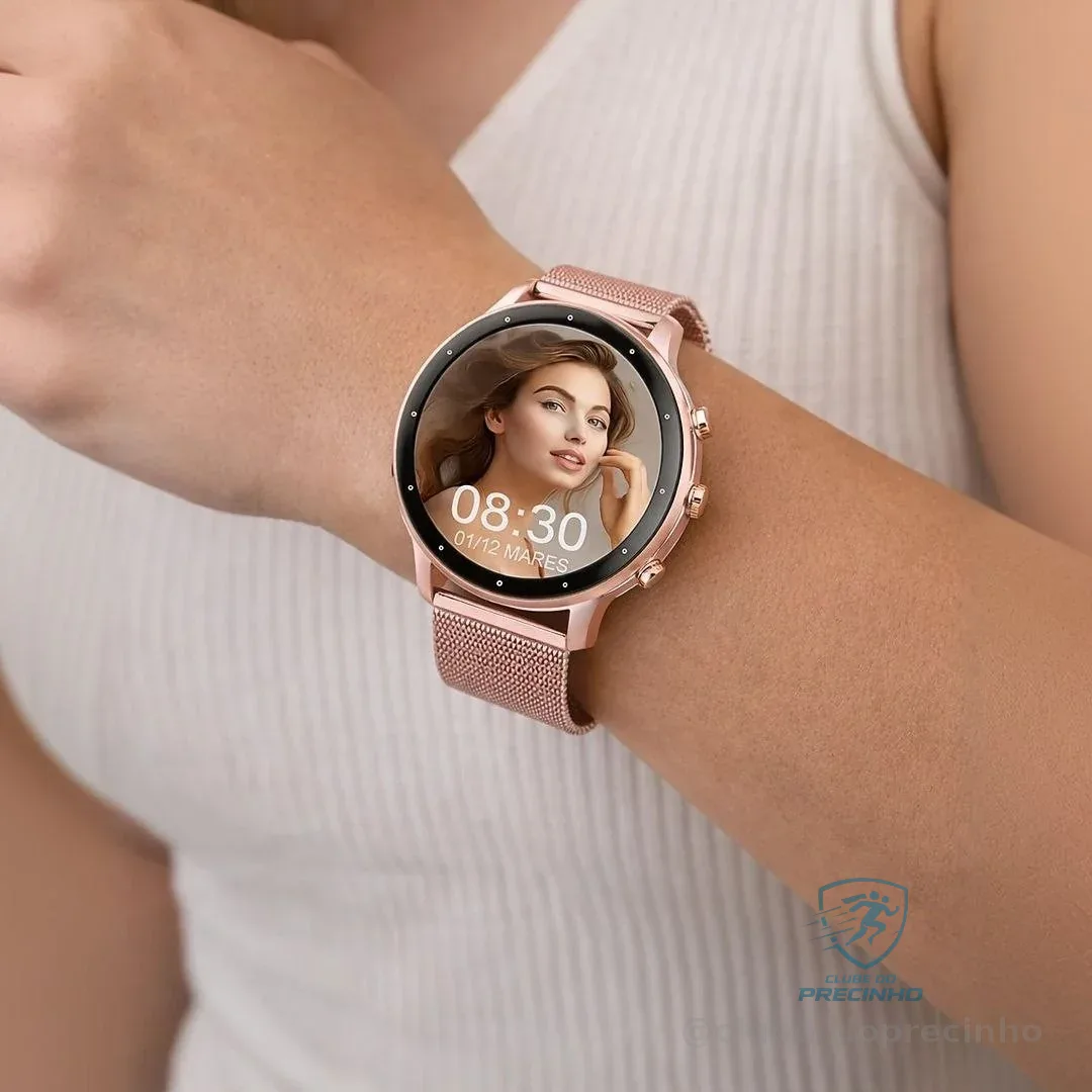 Mertto Zl02 Rosa 1,39 Pulseira Aço/silicone Mesh Smartwatch Branco