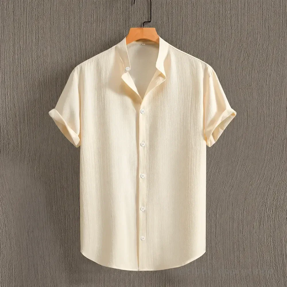 Camisa Social Slim Gola Padre Linho Masculina Manga Curta Off White G