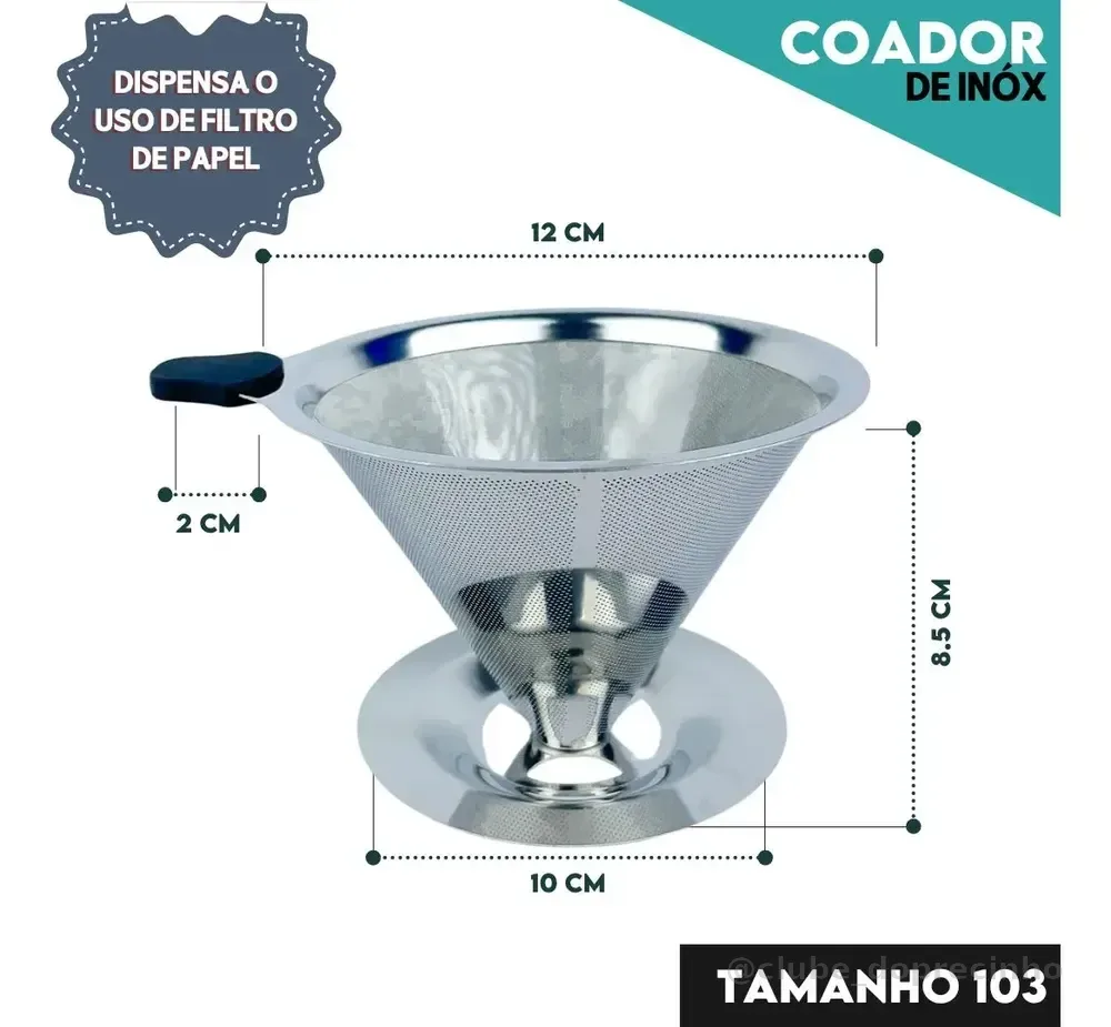 Filtro Coador De Café Inox 103 Reutilizável Sem Uso De Papel Peneira Permanente Em Aço Inox Café Mais Forte E Sustentável - Nybc