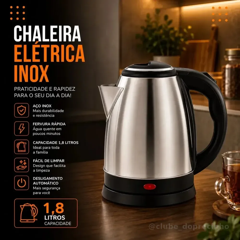 Chaleira Elétrica Hold On 2 L em Inox com Desligamento Automático