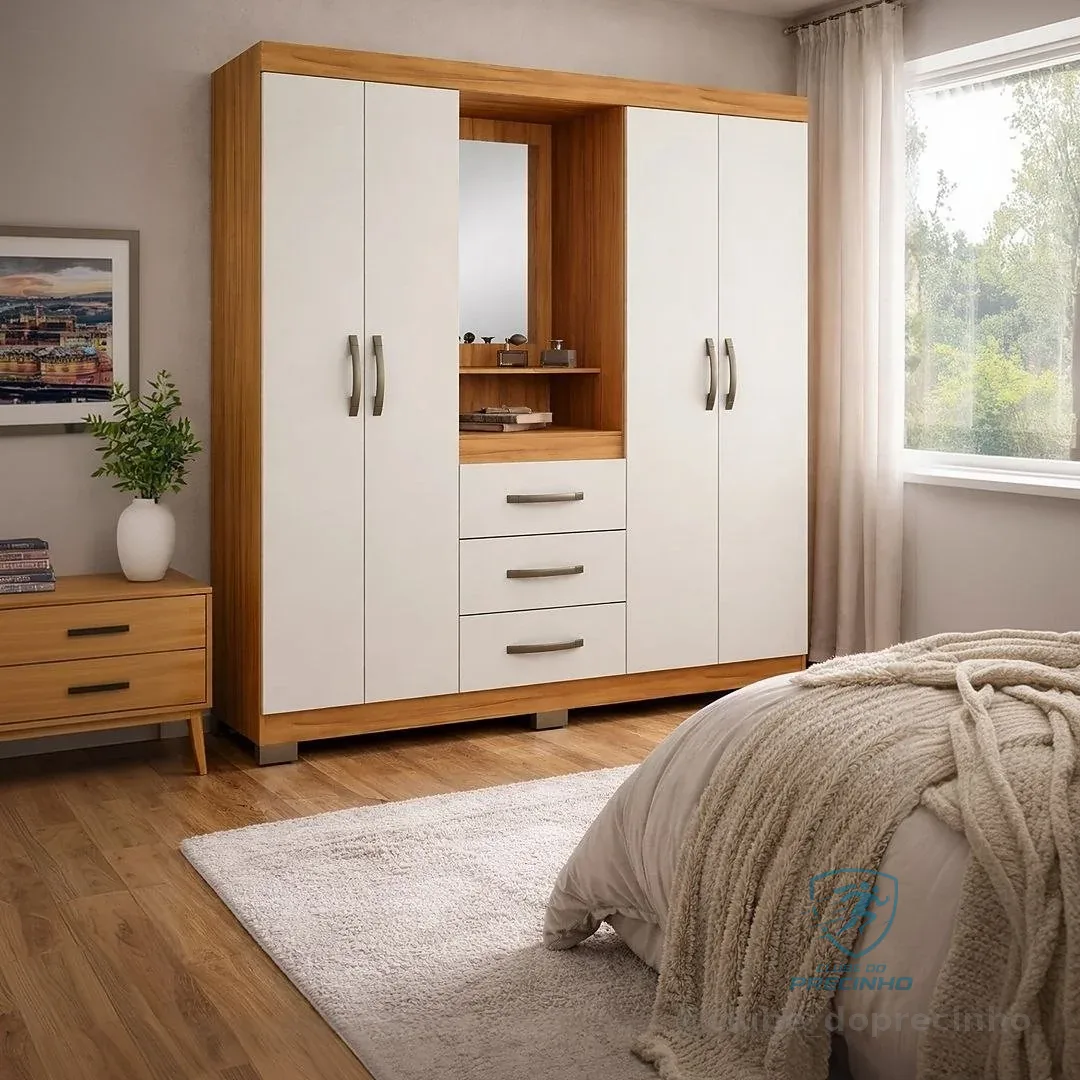 Guarda-roupa Notavel Nt 5015 Nt 5015 Cor Freijó/off White De Mdf Com 4 Portas Articuladas