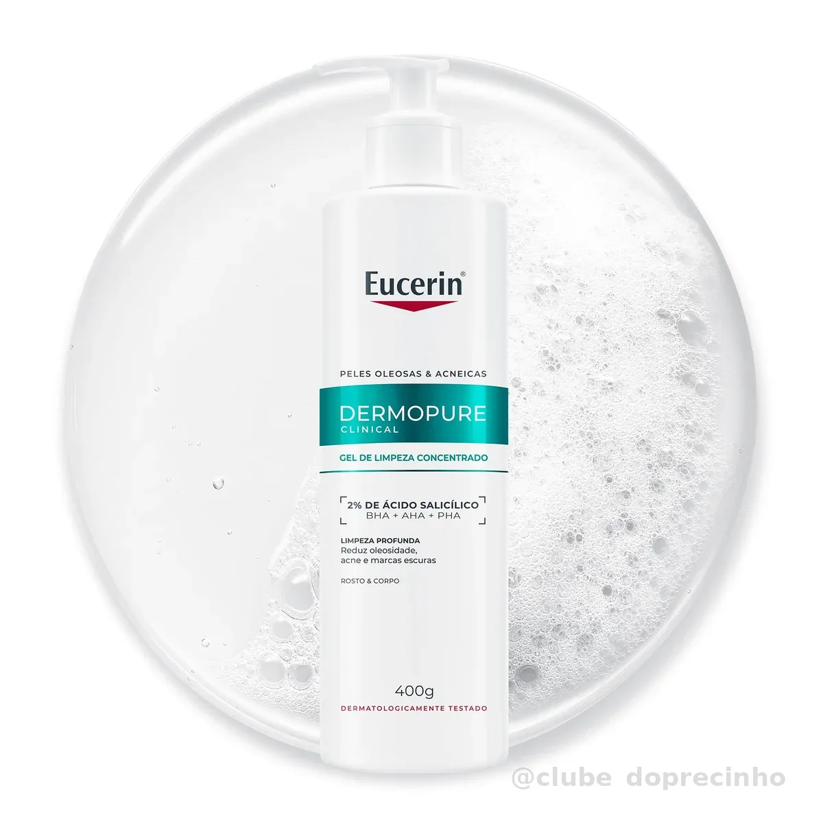 EUCERIN Gel de Limpeza Facial AntiAcne DermoPure Clinical Concentrado 400ml, Peles Oleosas e Acneicas