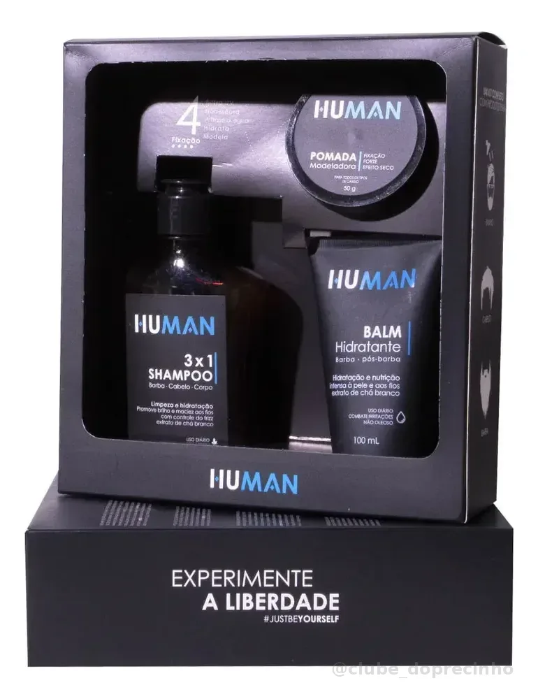 Kit Masculino De Barba Cabelo E Corpo Human Cuidado Diário
