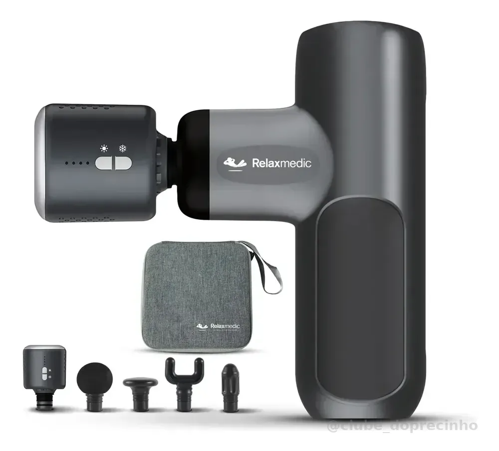 Pistola Massageadora Deep Cryo Profunda Quente E Frio 5 Ponteiras Cinza-escuro Relaxmedic