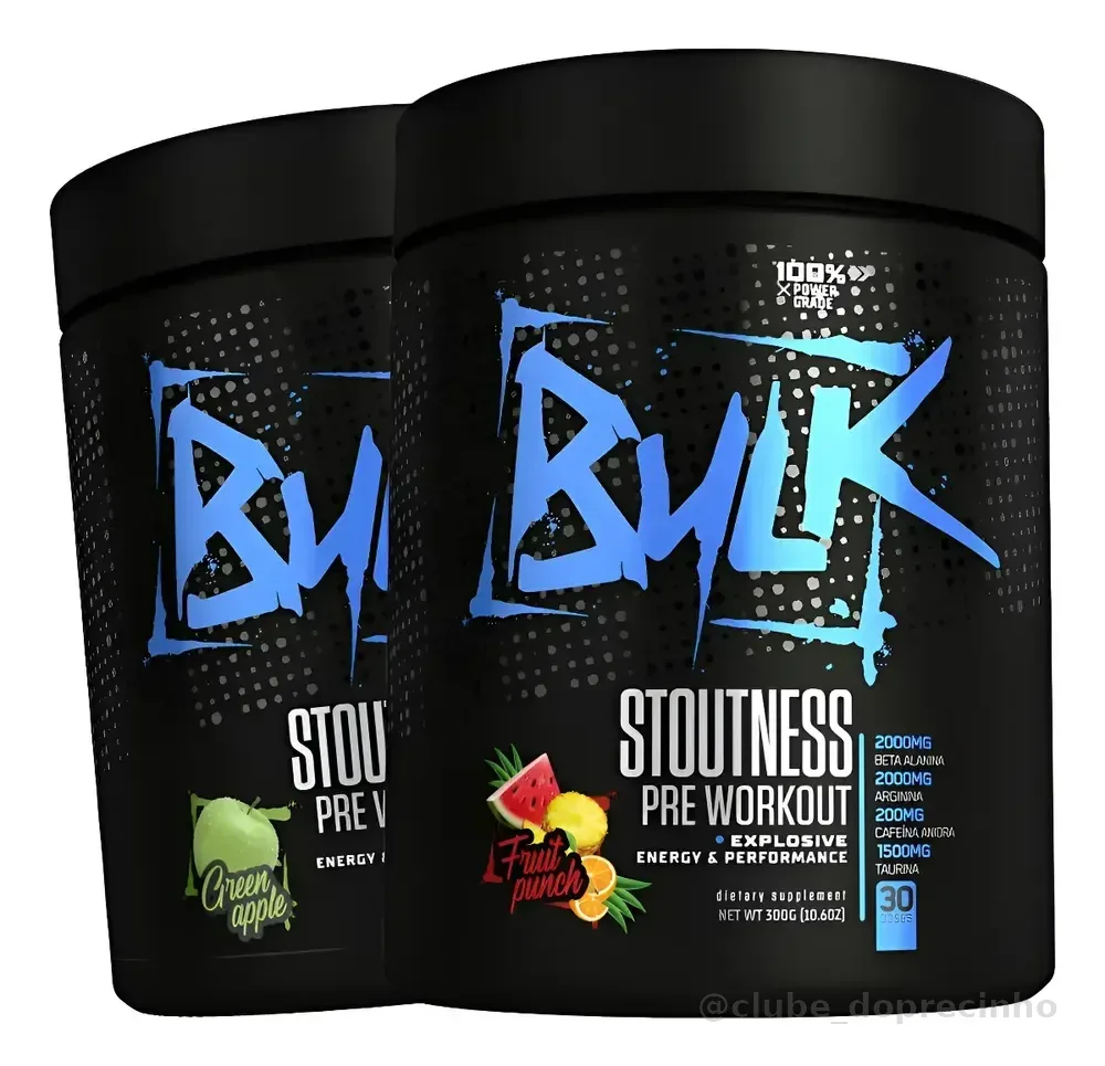 Pré Treino Stoutness Bulk Nutrition 300g Kit Com 2 Unidades Maçã Verde E Frutas Vermelhas