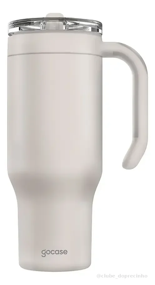 Copo Térmico Gocase 1180ml Aço Inox Com Canudo Flip E Tampa Cor Branco Lisa
