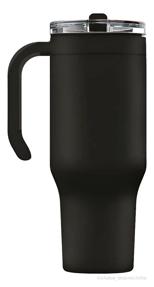 Copo Térmico Gocase 1180ml Aço Inox Com Canudo Flip E Tampa Cor Preto Lisa