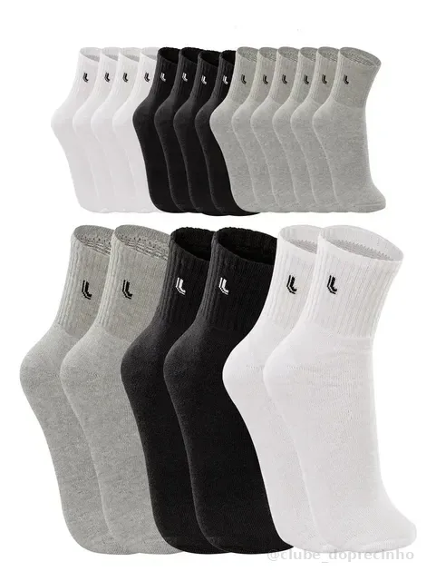 Kit 10 Pares Meias Lupo Masculina Cano Medio Algodão Walk