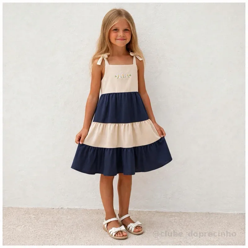 vestido infantil em alfaiataria 3 marias bicolor de menina
