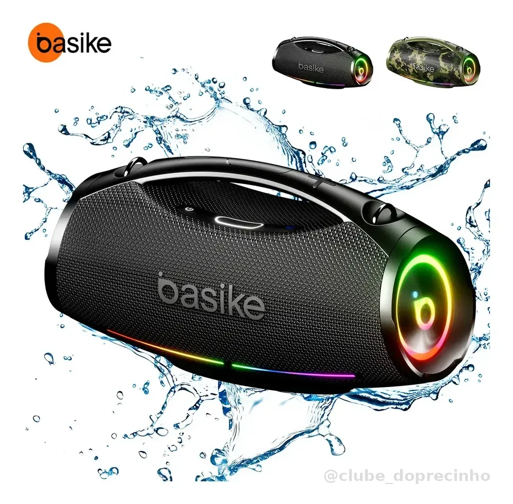 Caixa de Som Basike Boombox 200W Bluetooth Portátil com 36h e IPX6