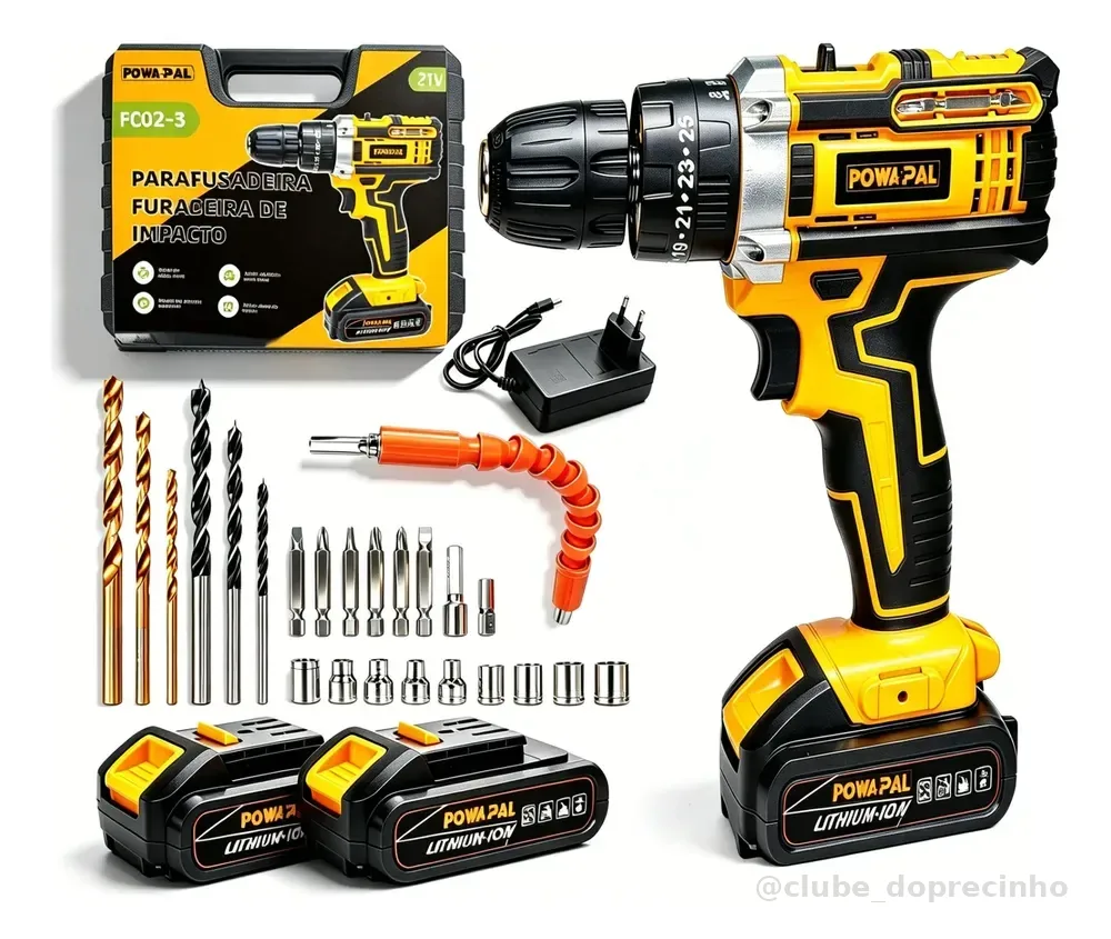 Parafusadeira E Furadeira Impacto Powapal Fc02-3 Amarelo 127/220v 50/60hz