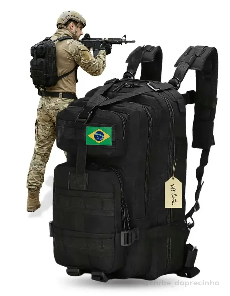Mochila Militar Bolsa Tática Resistente 30 Litros Super Reforçada Impermeável Bandeira Brasil Brinde Utilizzei