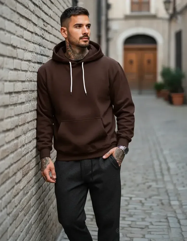 Conjunto Calça E Blusa De Moletom Liso Masculino Unissex M Marrom | Preto