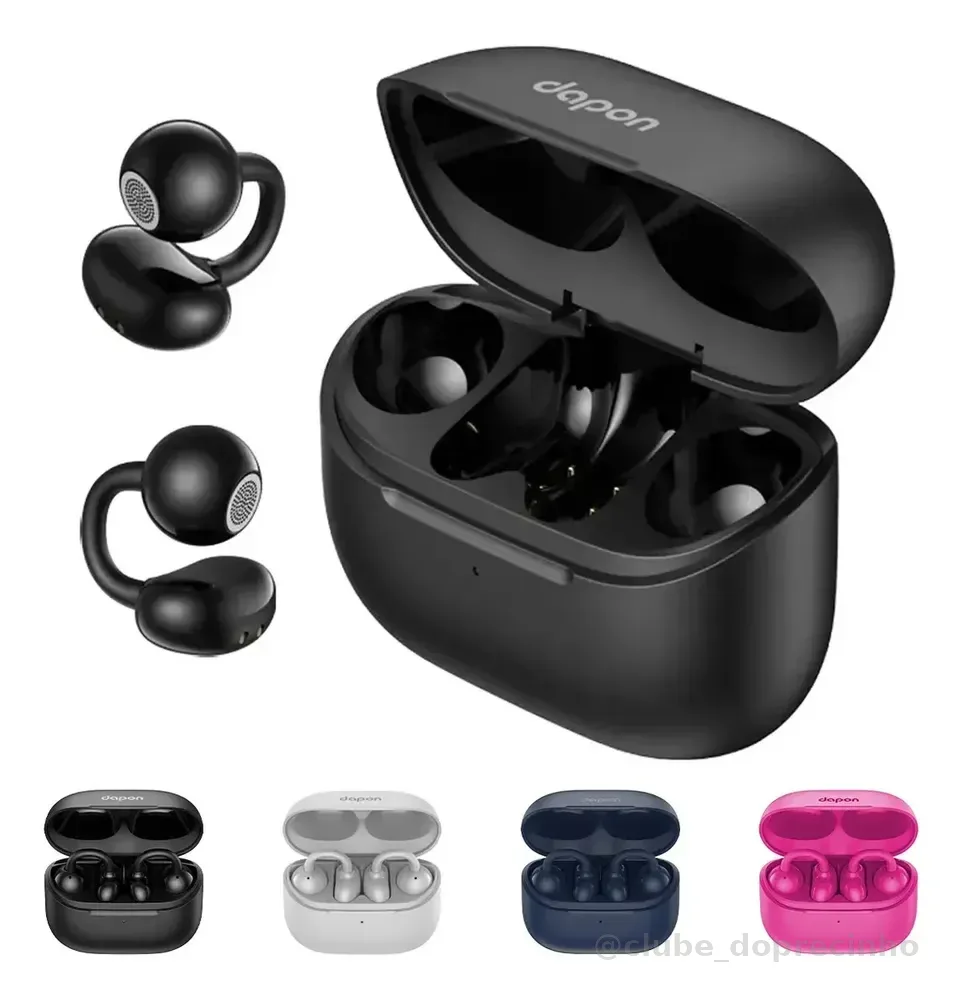 Fone Open Ear Dapon DPF25 Bluetooth 6.0 Sem Fio Com Microfone ENC 6H Tempo de espera de até 200 horas Cor Preto