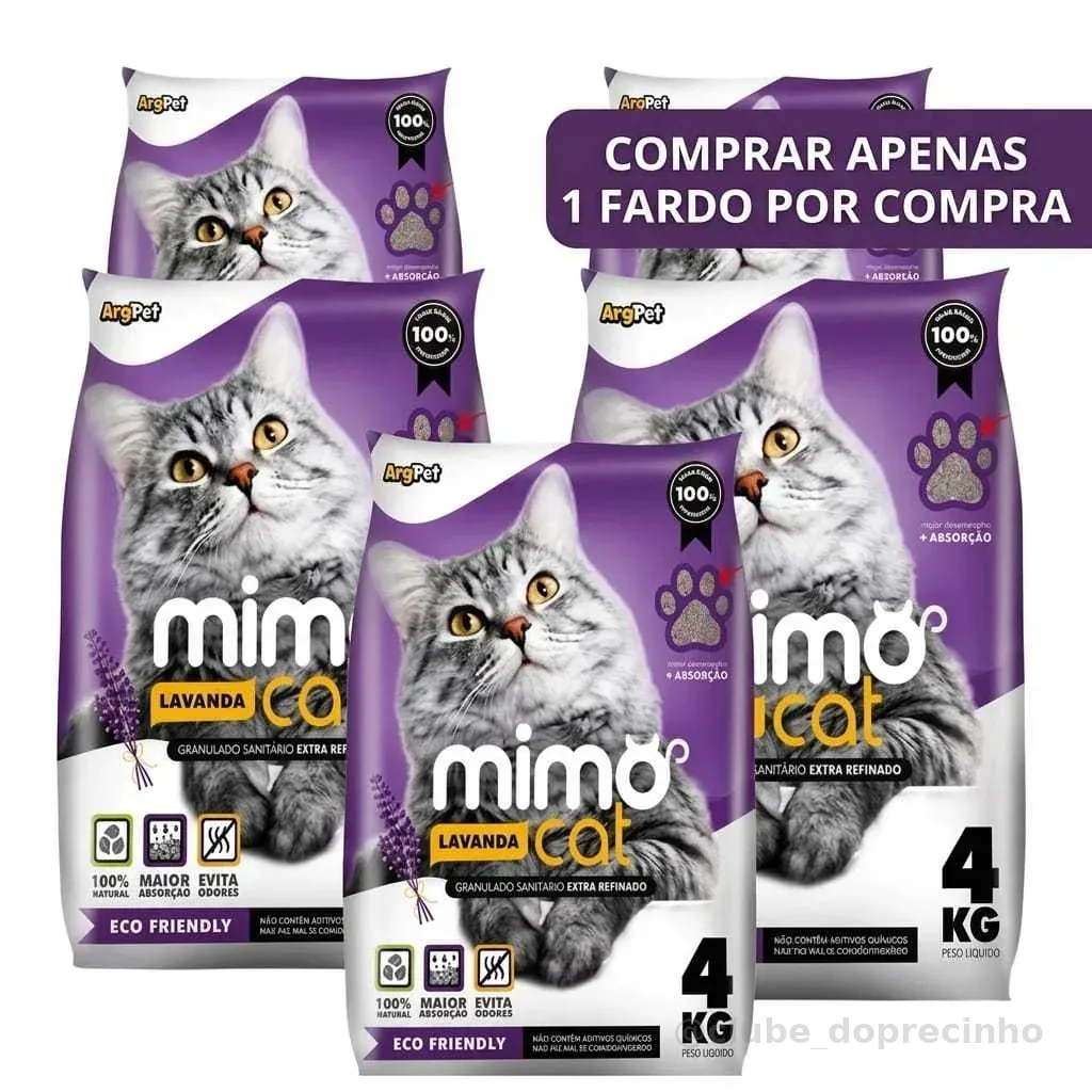 Kit 5 Pacotes Fardo Areia Higiênica Sanitária de Gato MimoCat Alta Absorção Forma Torrões