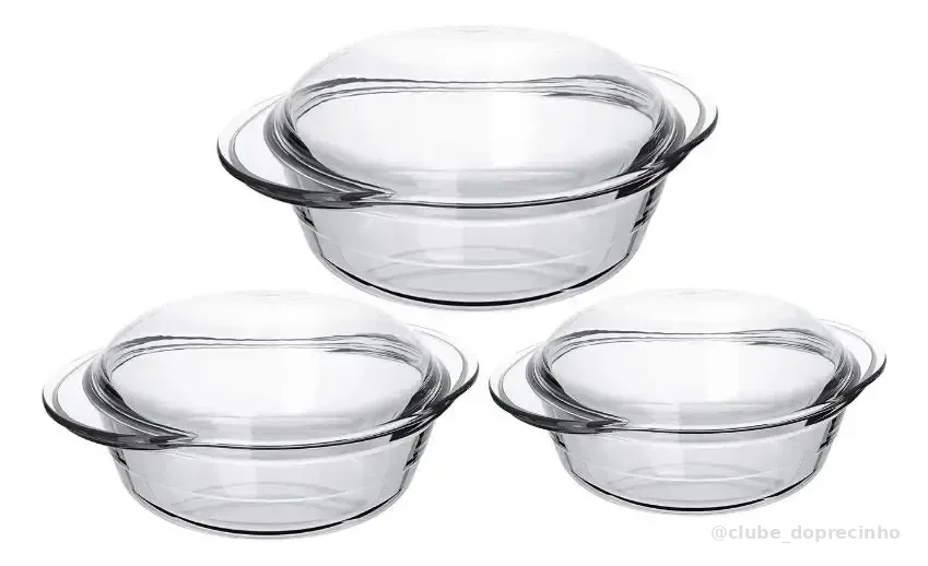 Conjunto De Assadeiras Terrinas C/ Tampa 1l, 2,3l E 2,8 Transparente