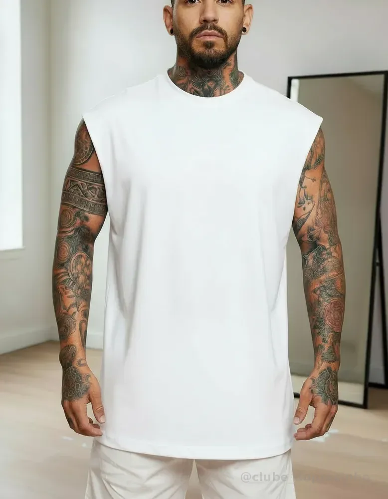 Regata Oversized Masculino Tamanho Grande Básica Lisa Branco P