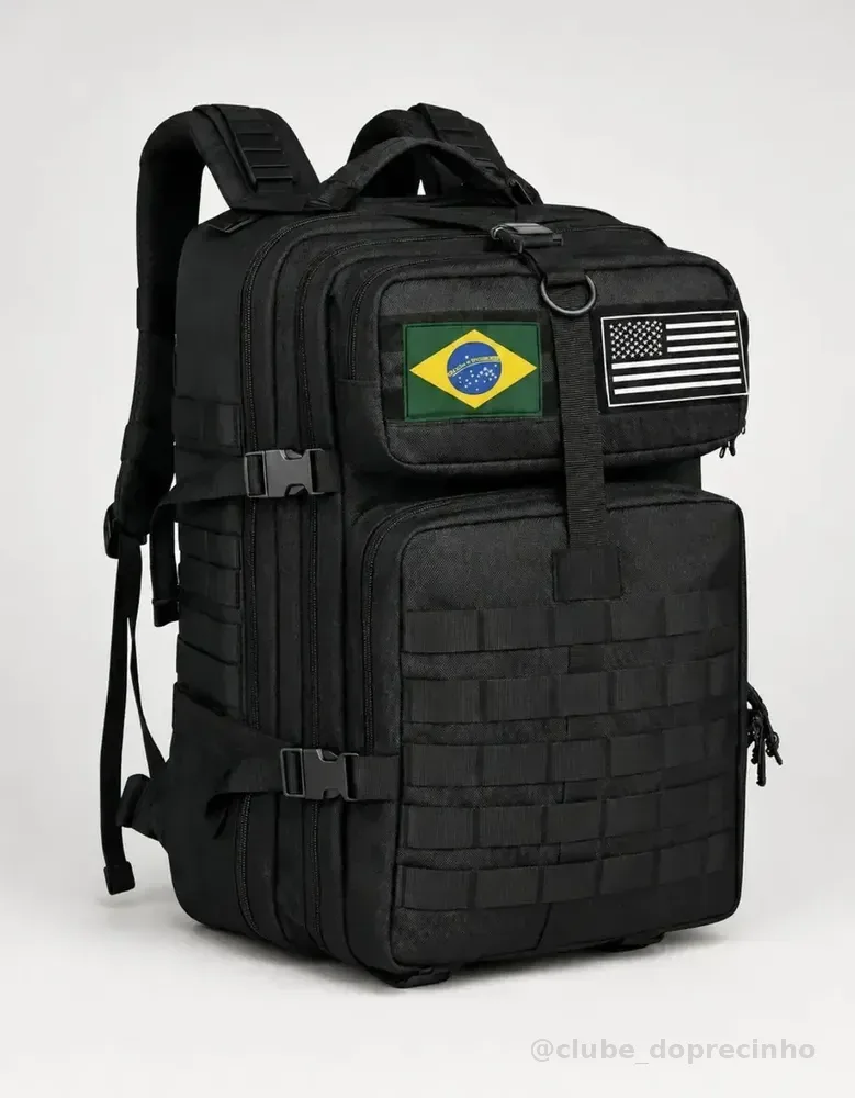 Mochila Tática Militar 50l Forpak Masculina Reforçada Impermeável Ideal Para Trabalho Viagem Camping Caça Pesca Com 2 Patch Bandeira Brasil Eua Cor Preta