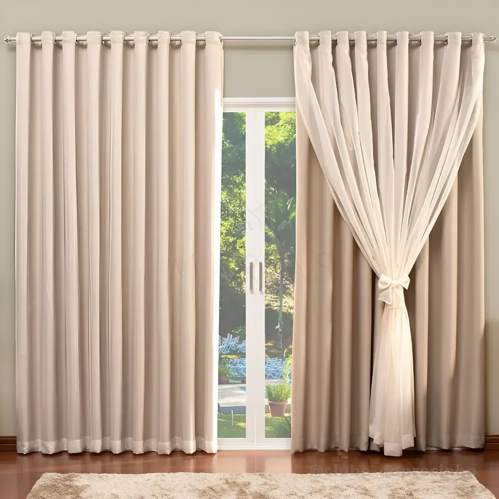 Cortina de Blackout com Voil Liso para varão simples - 4,00 x 2,70