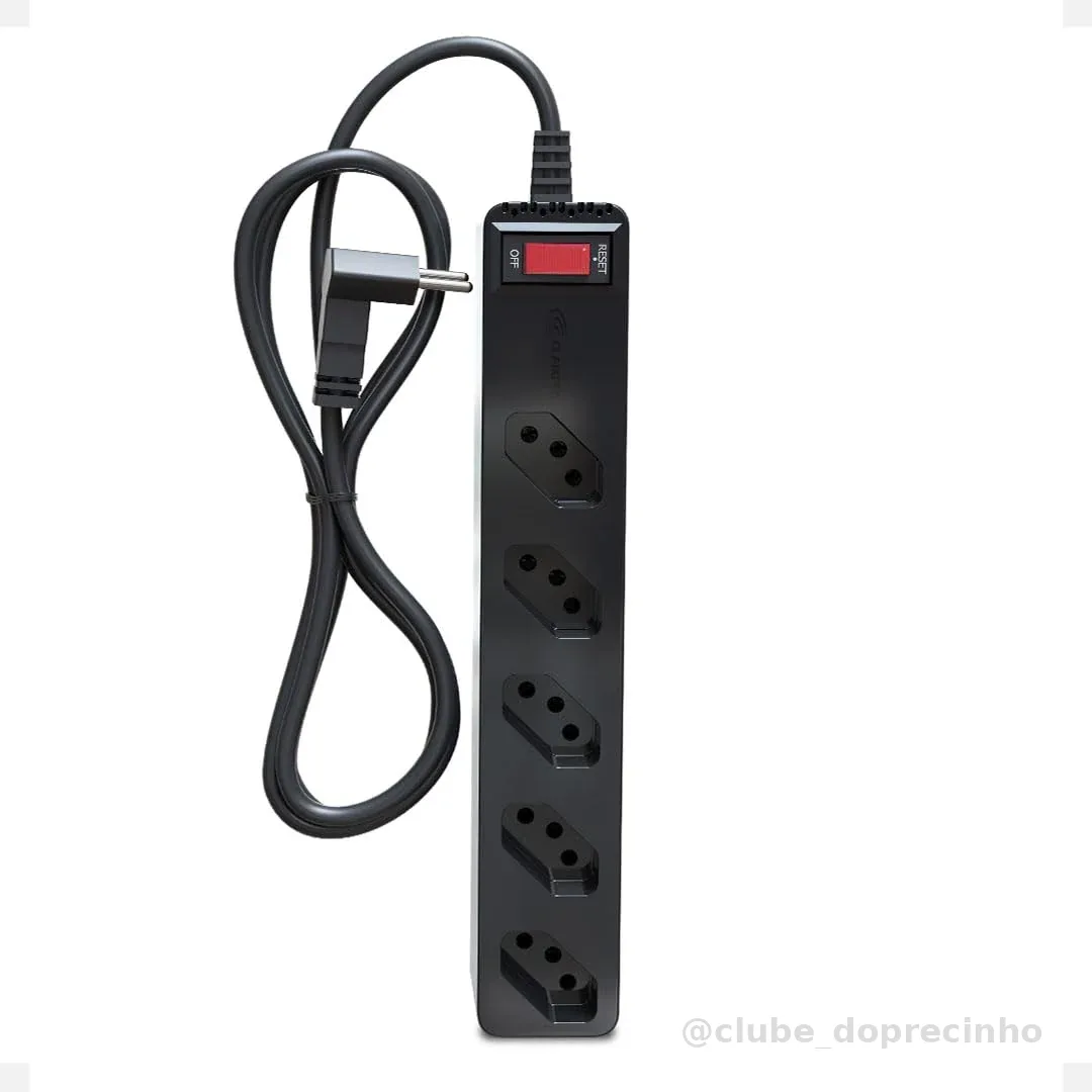 Filtro de Linha iCLAMPER Energia 5 com Proteção contra Surtos Elétricos(DPS) 5 Tomadas, 3 Pinos, 10 Amperes para PC, Notebook, Roteador, Monitor, Impressora, PS5, Alexa e etc, Bivolt, Cabo de 1m Preto