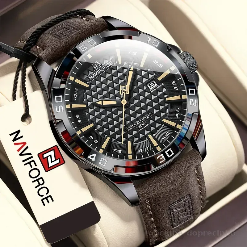 Relógio Quartzo Luxo Masculino Digital Clássico Couro Marrom Escuro Negro