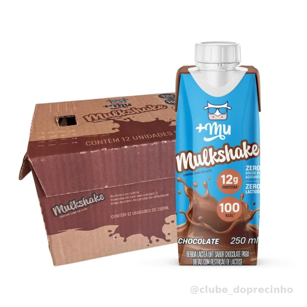 Bebida Proteica, Mais Mu, Mulkshake, Sabor Chocolate, 12g de Proteína, Zero Lactose, Zero Açúcar - 12 Garrafinhas de 250ml