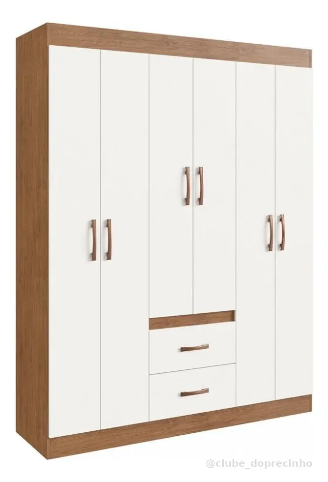 Guarda Roupa Solteiro 6 Portas 2 Gavetas Sidney Doripel Cor Off White/nogueira