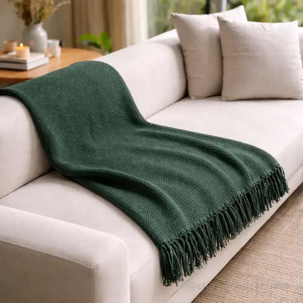 Manta Decorativa Verde Musgo Algodão 1,20x2,00 Sofá Luxo Verde Naturalle