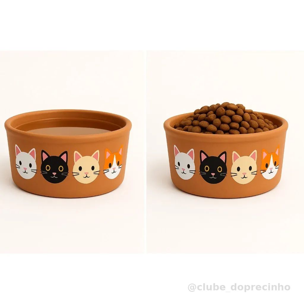 KIT COMEDOURO PARA GATOS EM BARRO PINTADO À MÃO – 750ml (Água) ou 500g (Ração)