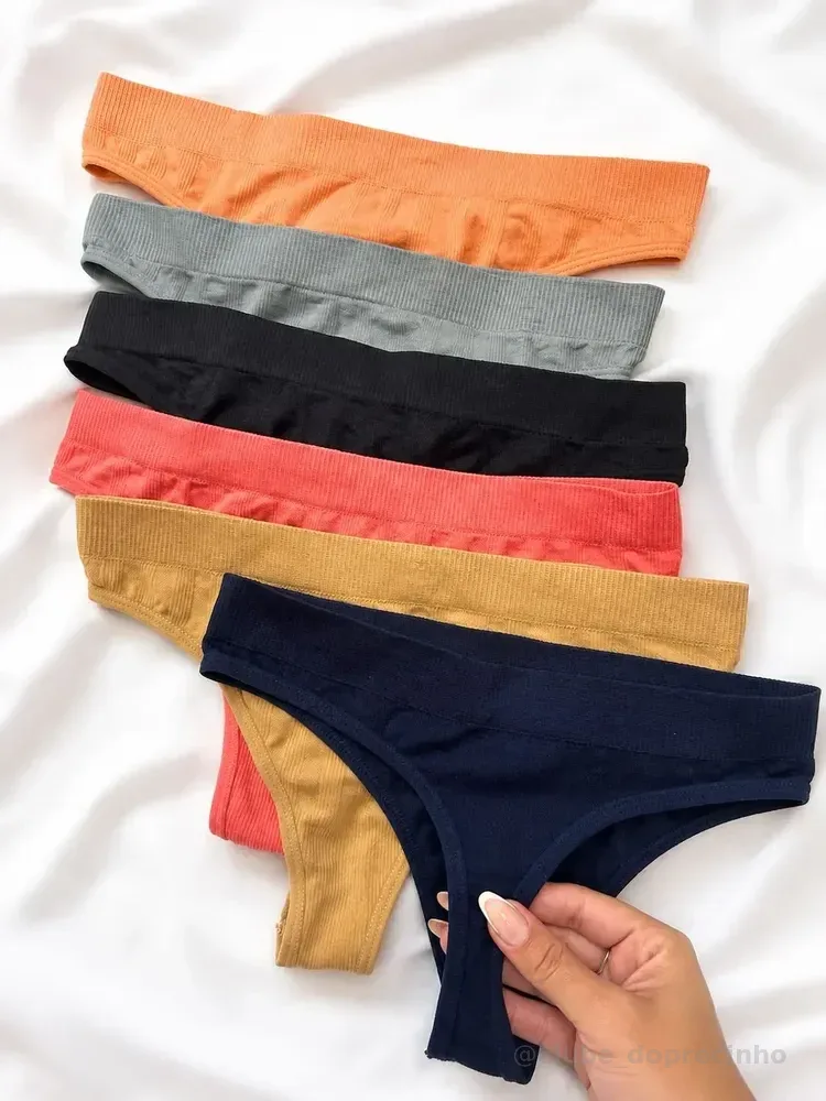 Kit 7 Calcinha Canelada Confortável Premium Multicolorido Liso G/gg
