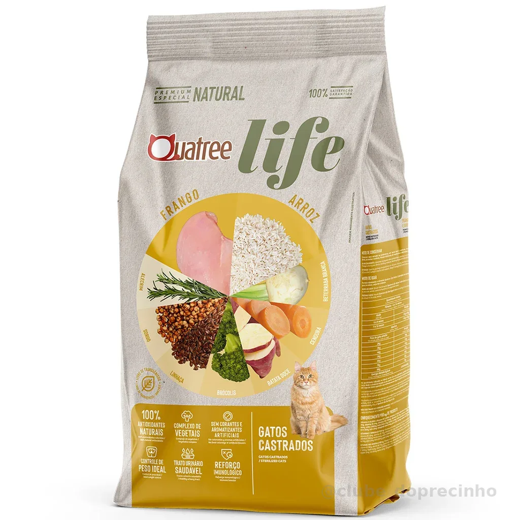 Ração Quatree Life Frango e Arroz para Gatos Castrados - 10kg