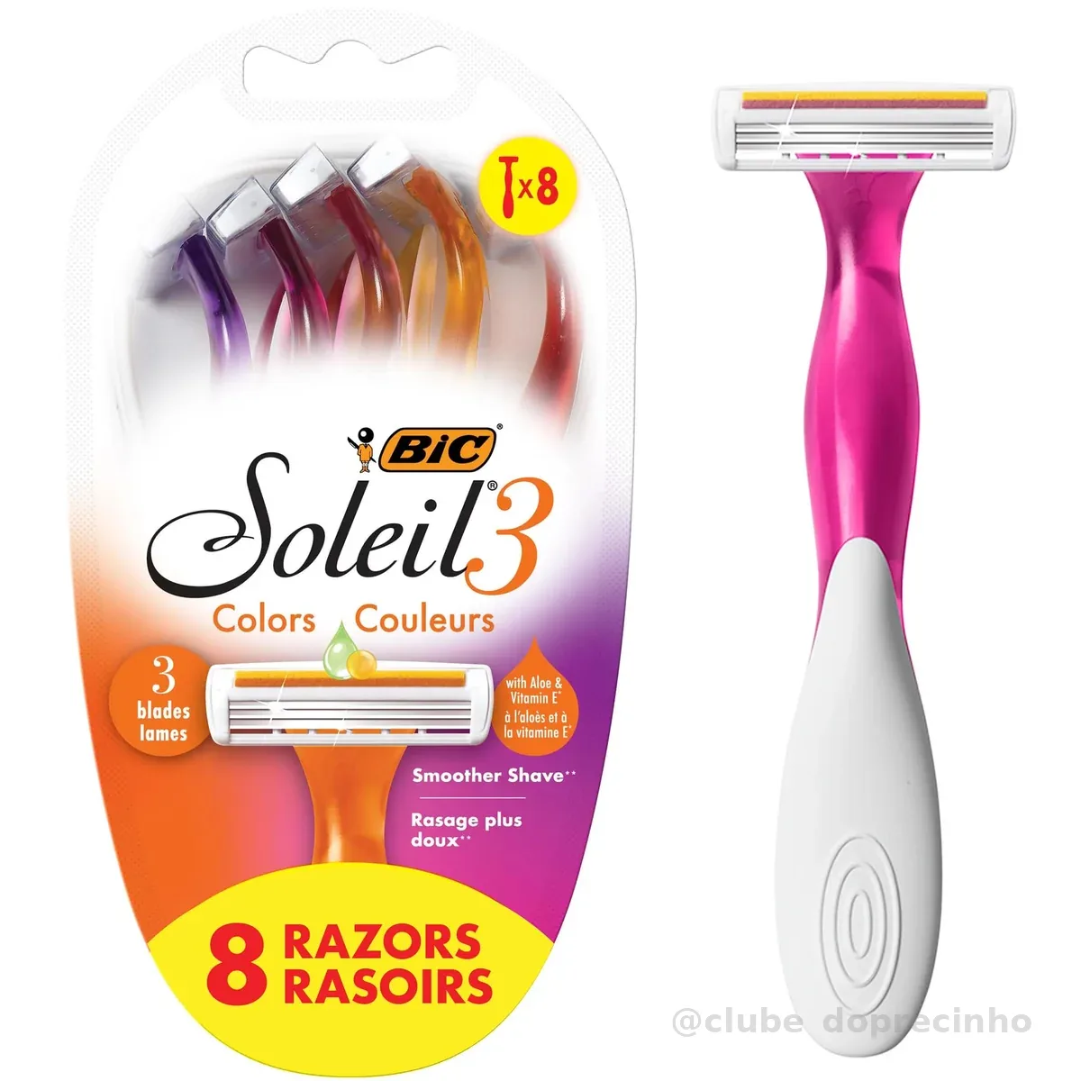 BIC Conjunto de Lâminas de Barbear Premium com Aloe Vera e Vitamina E, Lâminas Descartáveis Lubrificantes para Mulheres, Cor Sola, 8 Unidades, 3 Lâminas