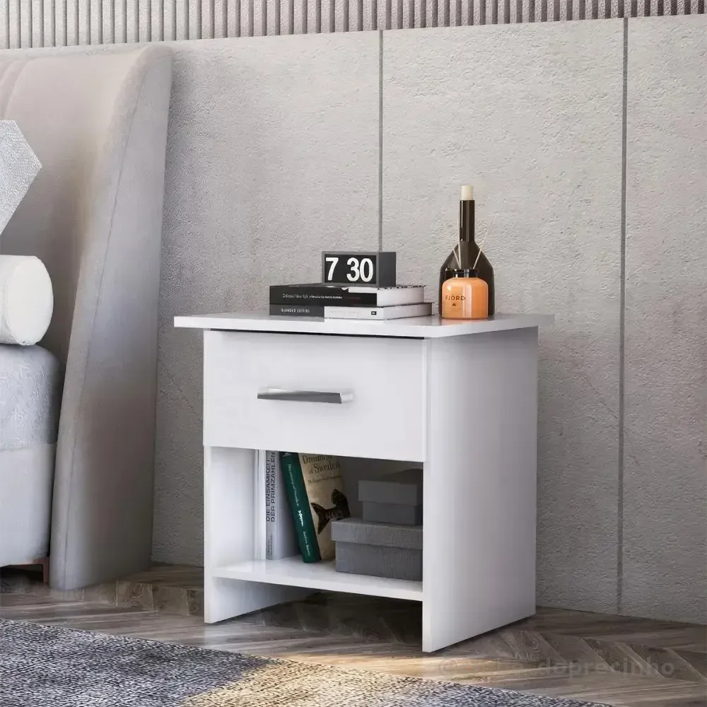 Mesa de Cabeceira Ditália Branca MDP 1 Gaveta 50x40x60 cm