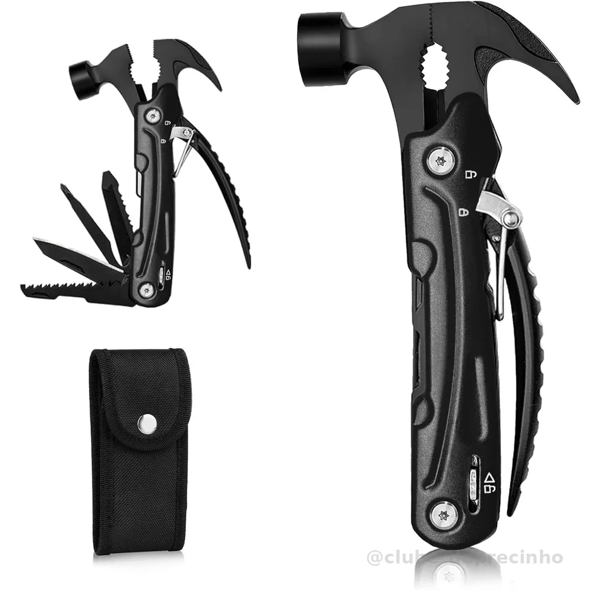 Martelo Multitool 10 em 1 para Homens, Ferramenta Multifuncional para Camping e Uso Diário, Acessório Essencial Outdoor, Preto