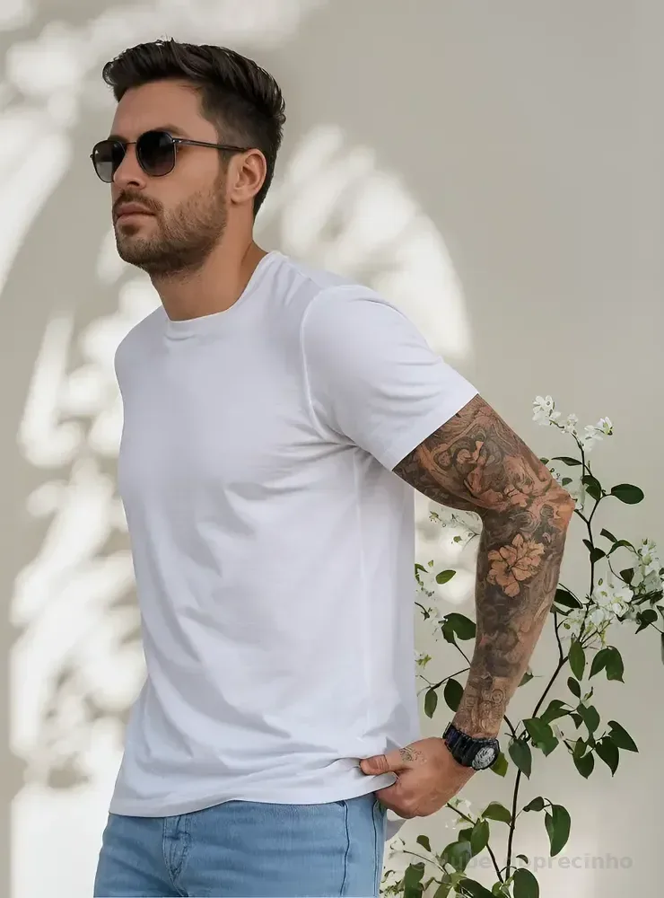 Camiseta Básica Masculina Algodão Slim Blusa Premium Lisa Branco G Liso
