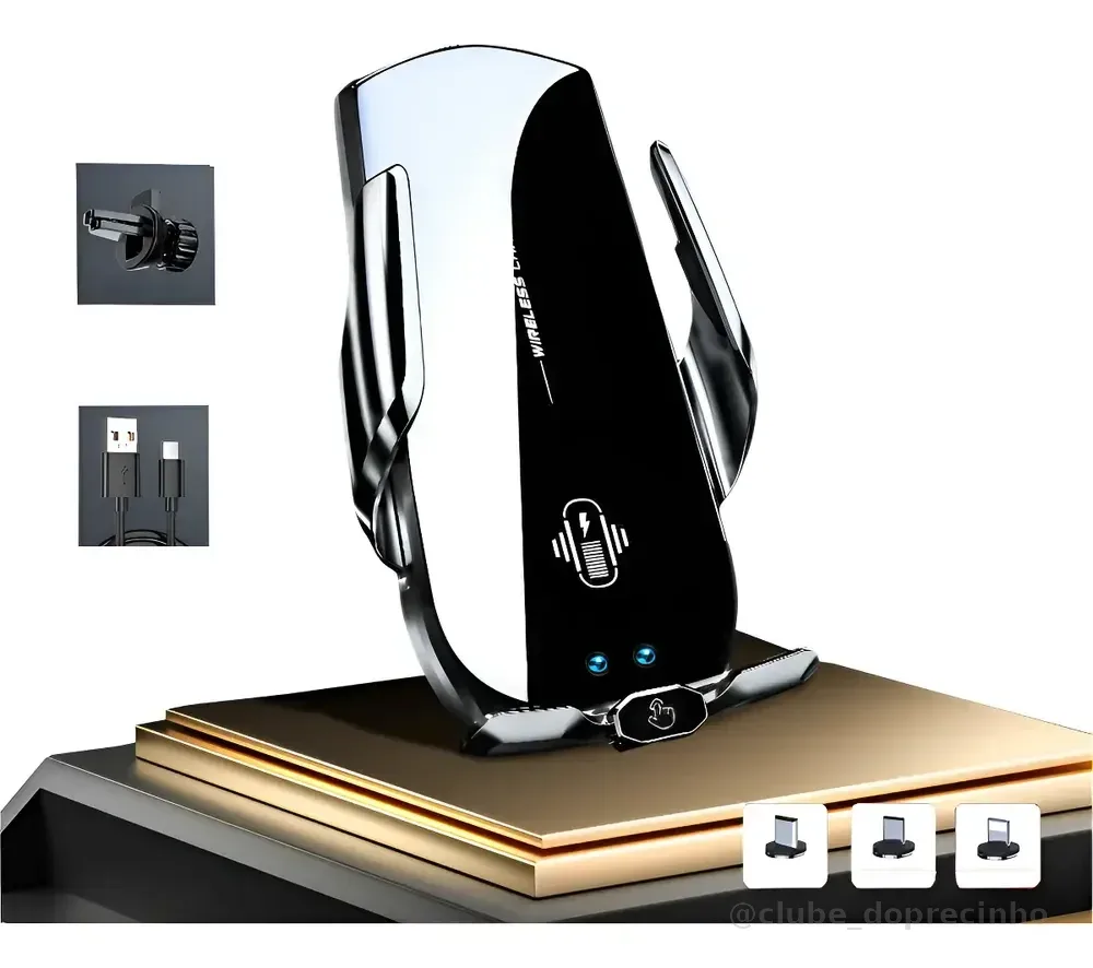 Carregador Sem Fio Suporte Carro De Celular Indução Com Ima Preto