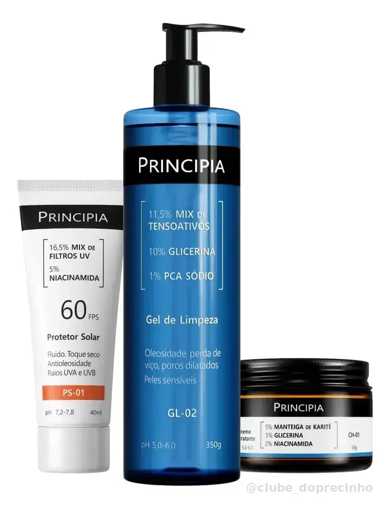 Kit Principia para Rotina de Skincare Pele Sensível com Protetor Solar FPS 60