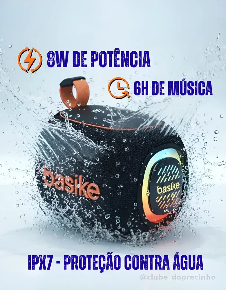 Caixa De Som Caixinha Bluetooth 8w Portátil Basike Ipx7 Preto 5v