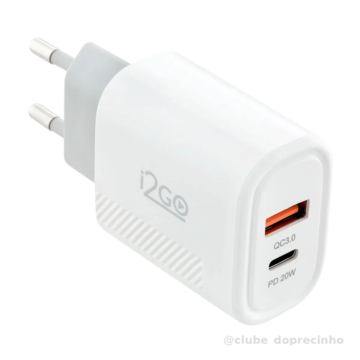 Carregador de Parede Ultra Rápido com 1 Saída USB-C Power Delivery 20W + 1 Saída USB-A 18W I2GO - i2GO PRO, Branco