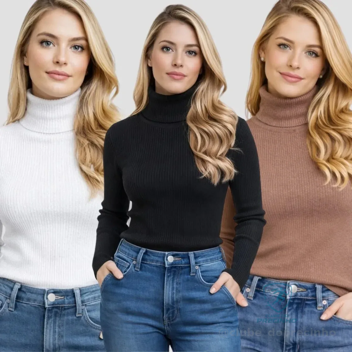 Kit 3 Blusa De Frio Cacharrel Feminina Gola Alta Canelada