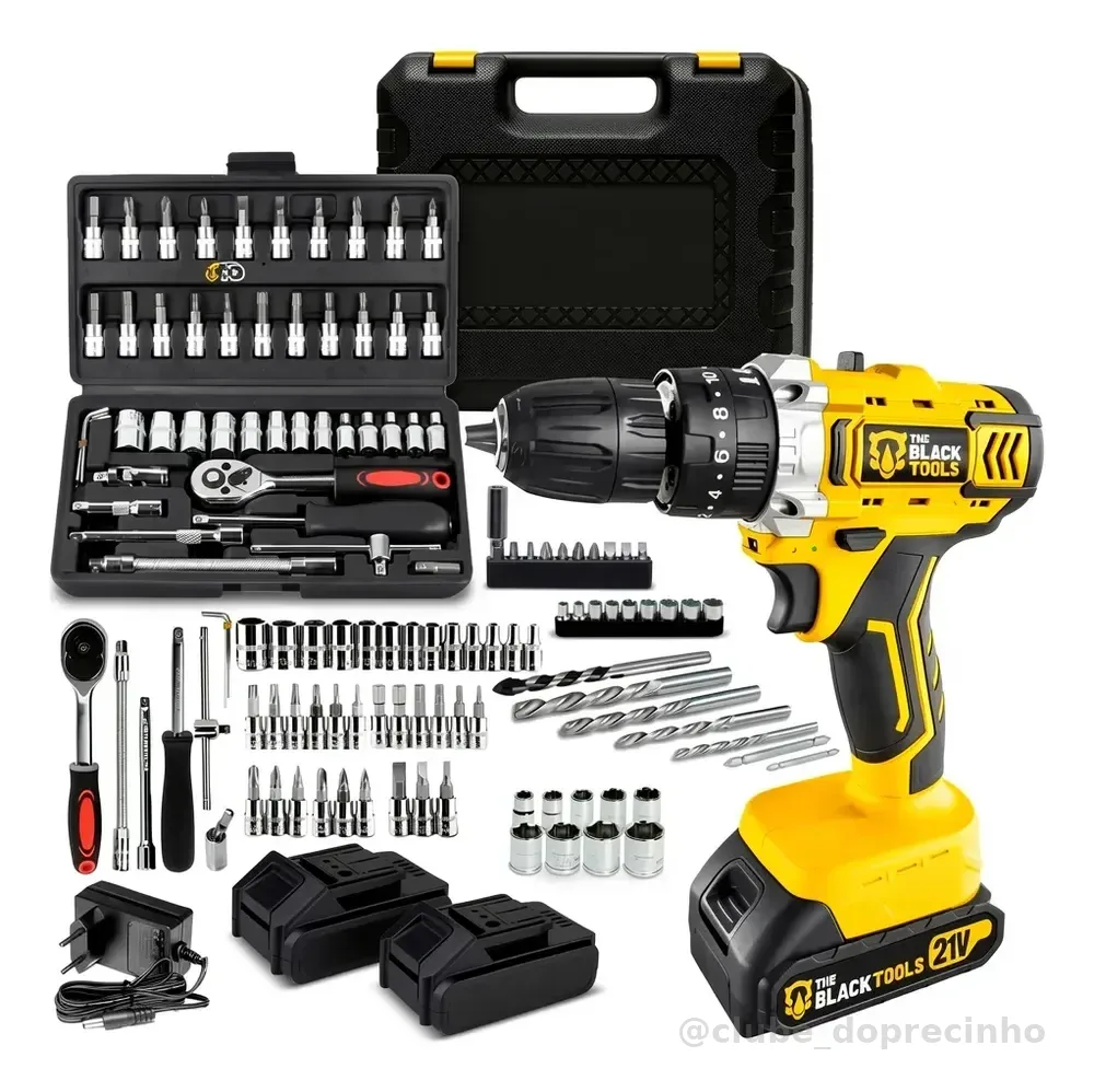 Furadeira Parafusadeira De Impacto 2 Baterias 21v + 46 Peças Amarelo 110v/220v 60hz