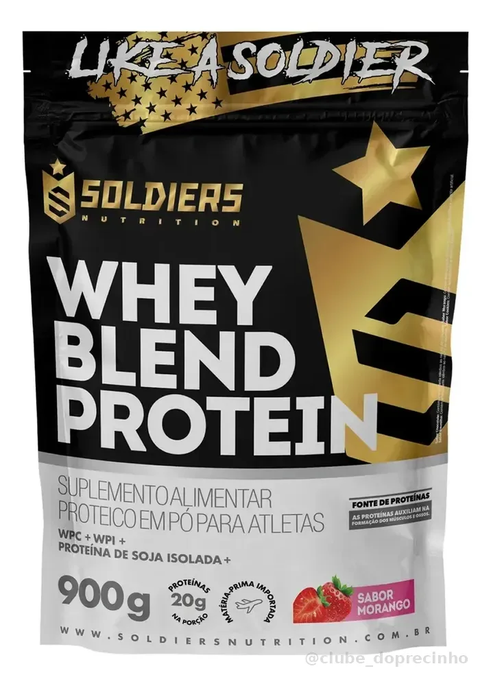 Whey Blend Protein Concentrado e Isolado 900g Sabor Morango Soldiers Nutrition