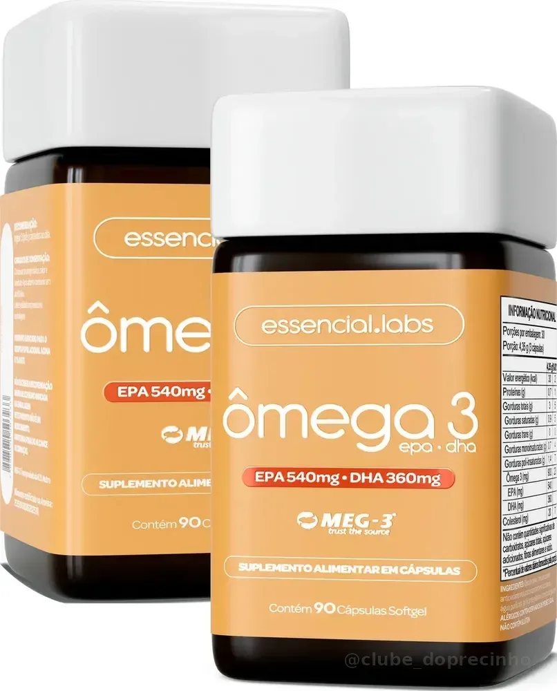 02 POTES do ÔMEGA 3 EPA DHA 1000mg com Selo MEG-3® - 180 Cápsulas Softgel - 100% Puro com Tecnologia Avançada e Alta Absorção