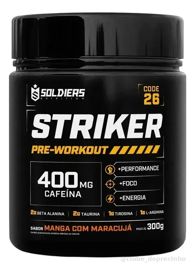 Striker Pré-treino Suplemento Alimentar Em Pó Cafeína 400mg Manga C/ Maracujá 300g 20 Doses - Soldiers Nutrition