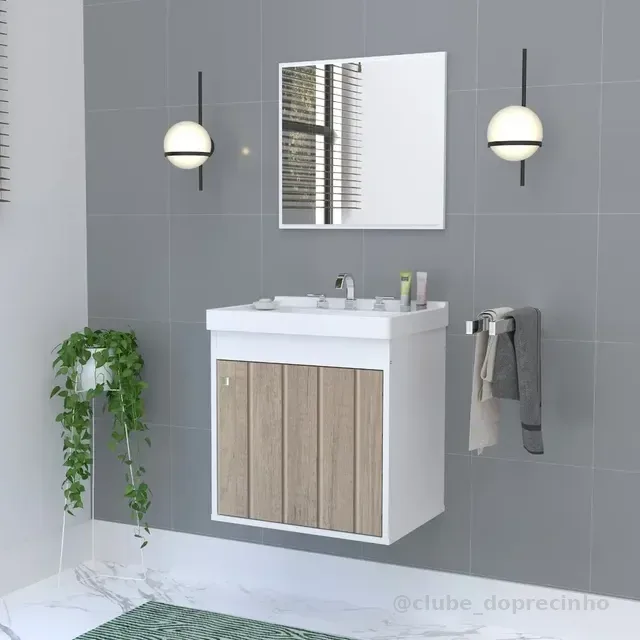 Kit Conjunto Gabinete Balcao Banheiro Espelheira Cuba Veneto