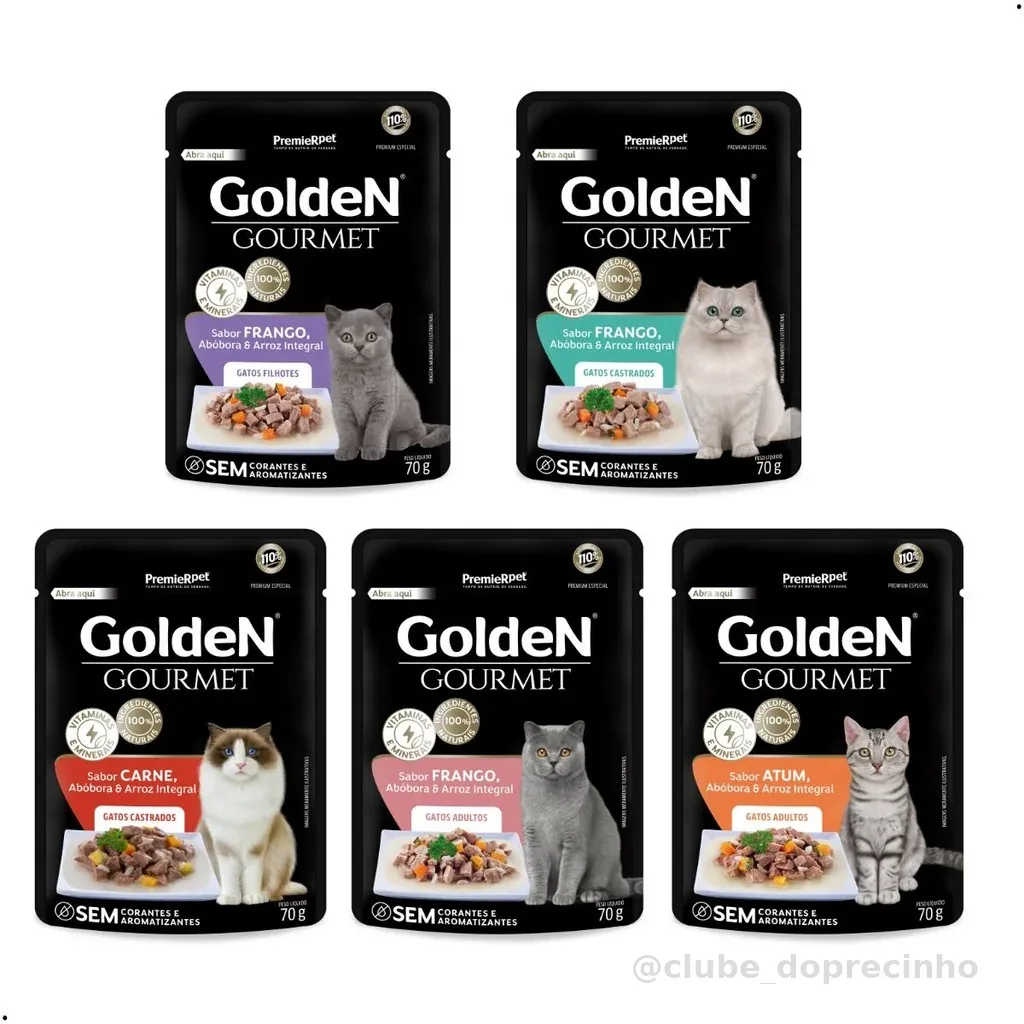 Kit 20 unidades Sache Golden Gourmet Sachê Golden Gatos Castrados Sachê Golden Gatos Filhotes